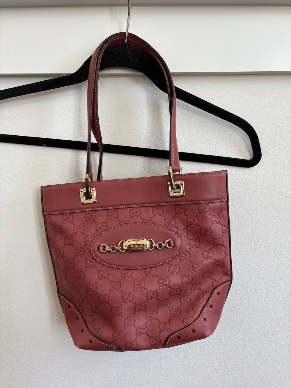 Vintage Leather Gucci Rosewood GG Monogram Tote with Gold Hardware